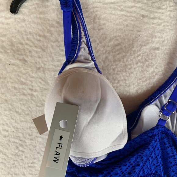 Swim Solutions Women's Bow Front Sleeveless Crochet Cobalt Blue Swim Dress Sz 12 - Picture 8 of 11